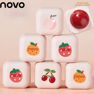 NOVO Temperature Discoloration round Lip Balm Lip Balm Exfoliating Skin Fading Lip Lines Hydrating Moist Lipstick Cute Young Adult Heart Student