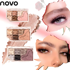 NOVO 6-Color Eyeshadow Palette – Matte & Glitter, Multi-Purpose for Eyes + Cheeks