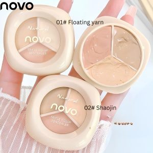 NOVO Tri-Color Concealer Cream Women's Strong Spot Covering Face Dark Circles Tear Groove Brightening Highlighting Contour Palette
